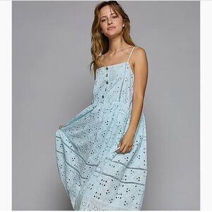POL COTTON BABY BLUE BOHO Blue Eyelet Dress